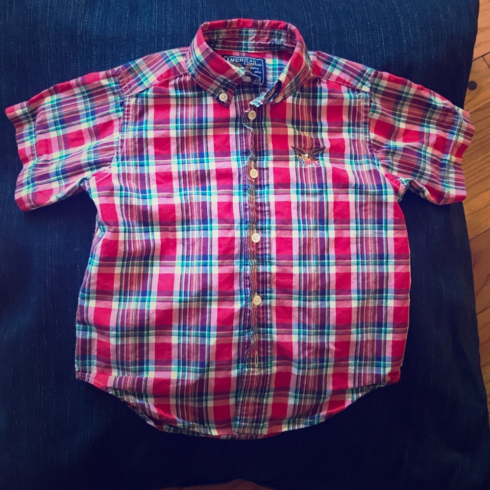 Red plaid button-up Boys 3T